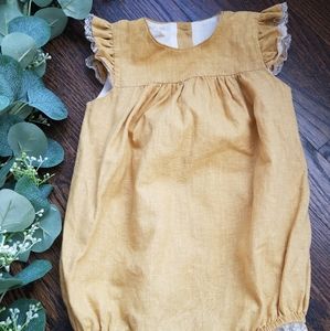 Mustard Yellow Romper w Lace Trimming